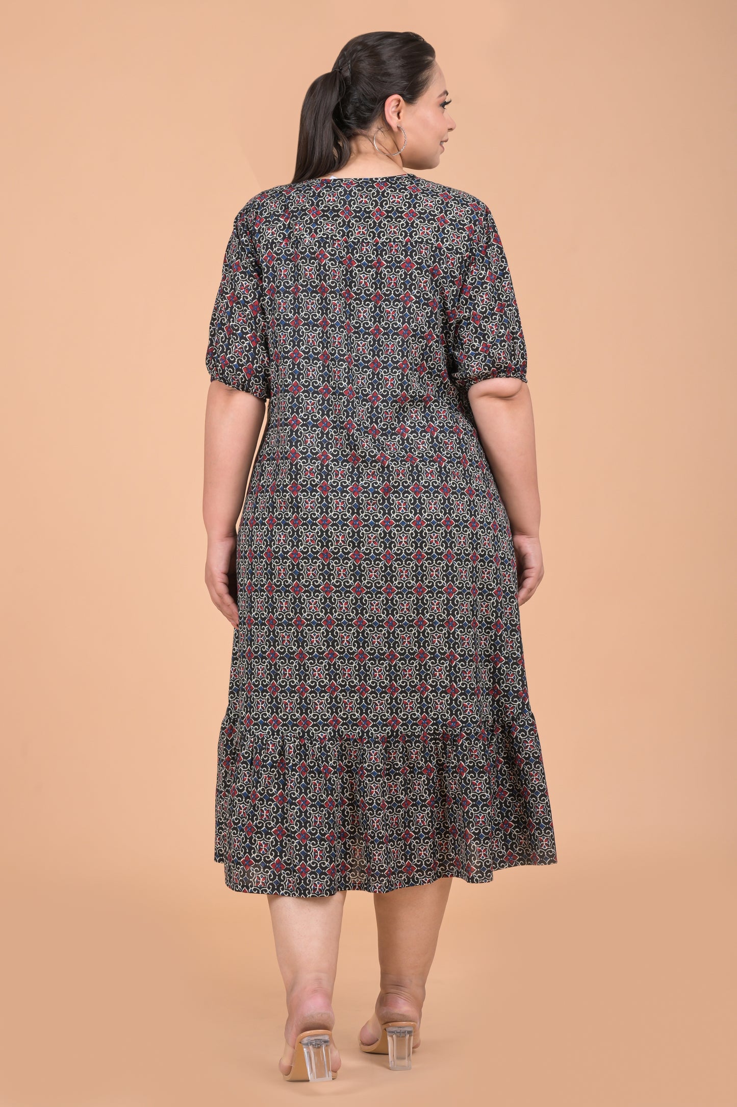 Women Block Print Pure Cotton Anarkali Kurta ( Black )