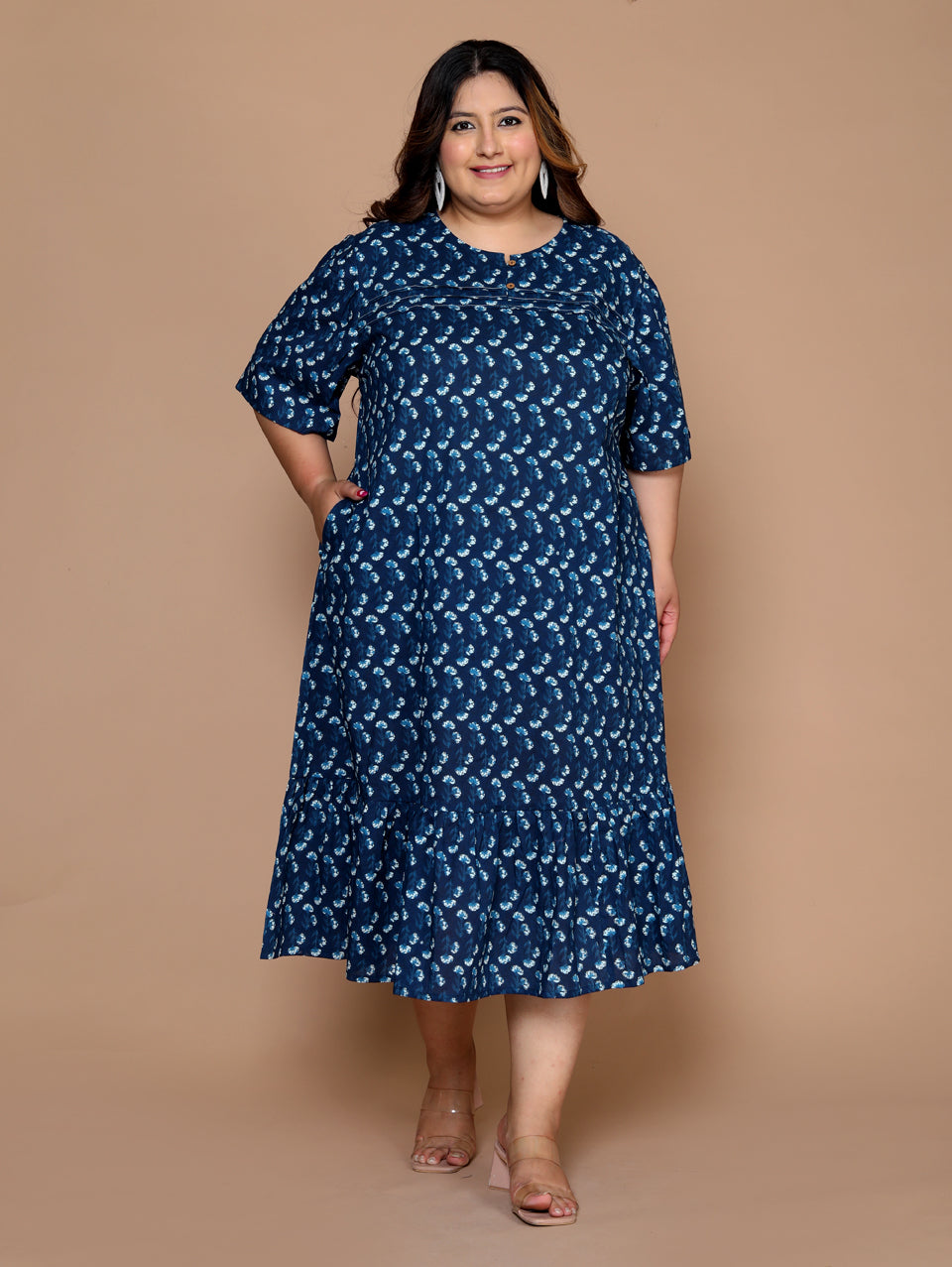 Plus Size Navy Midi Dress