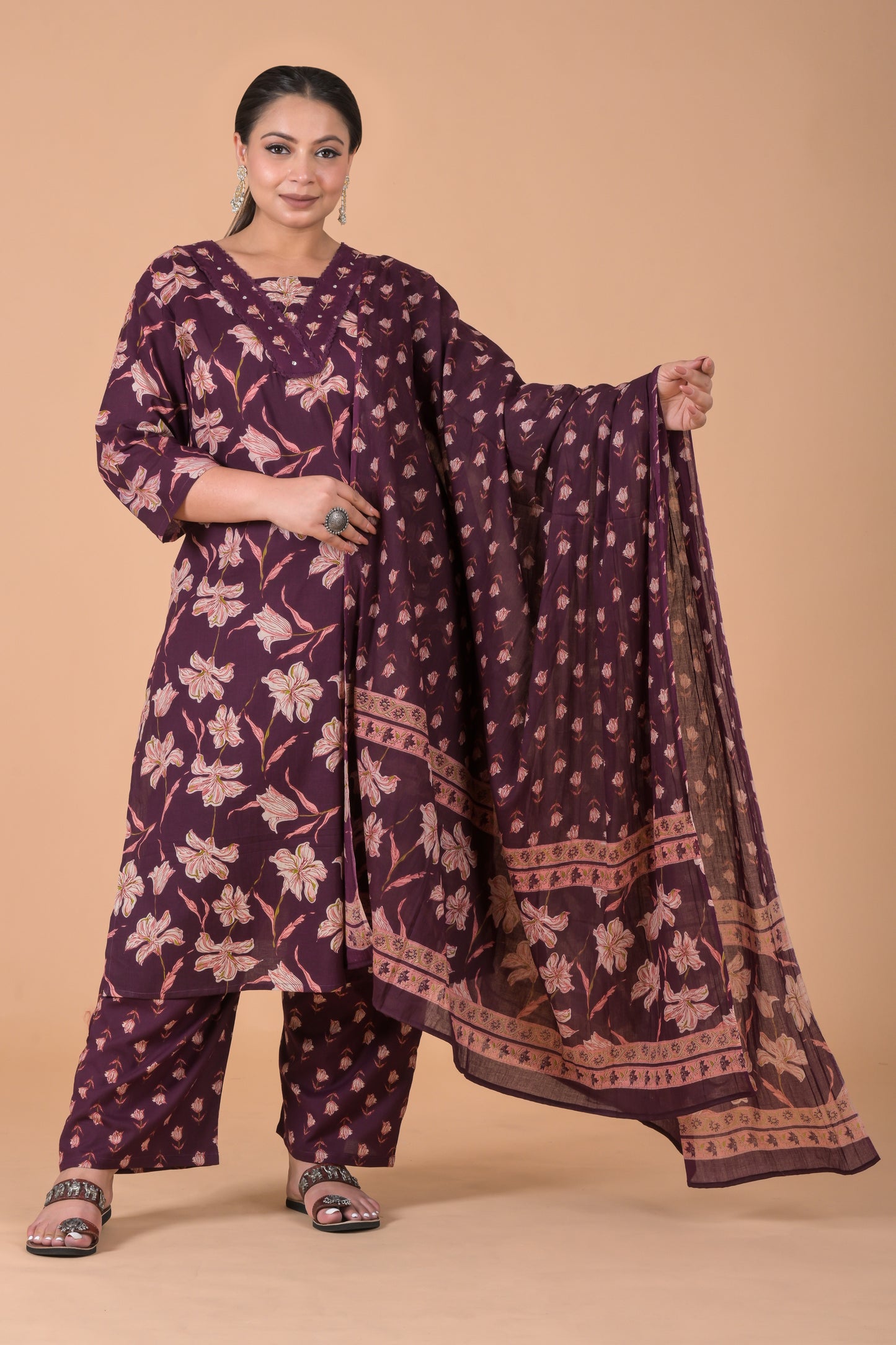 Wine 3pc set kurti