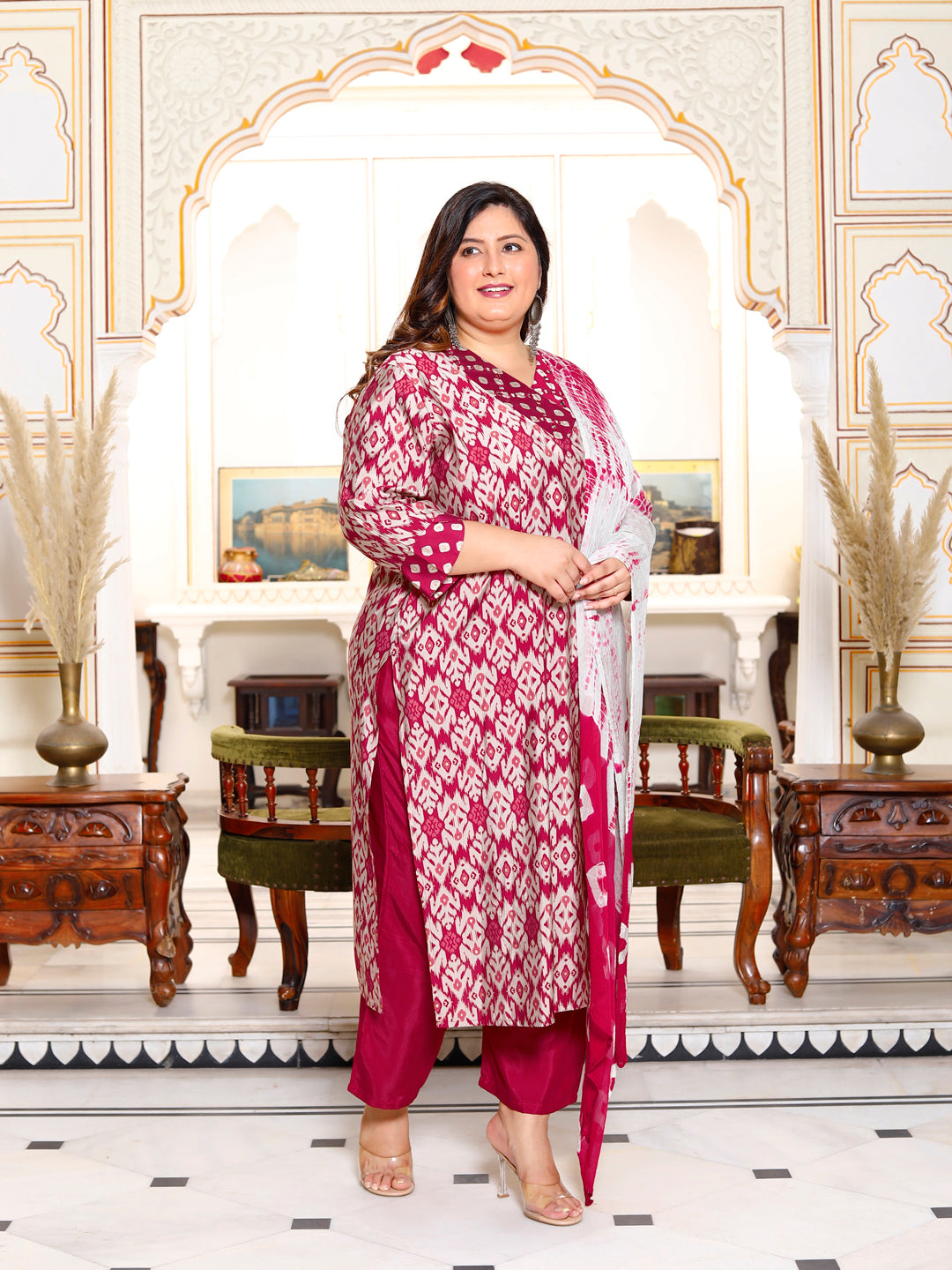 Women Kurta Pant Dupatta Set ( Maroon )