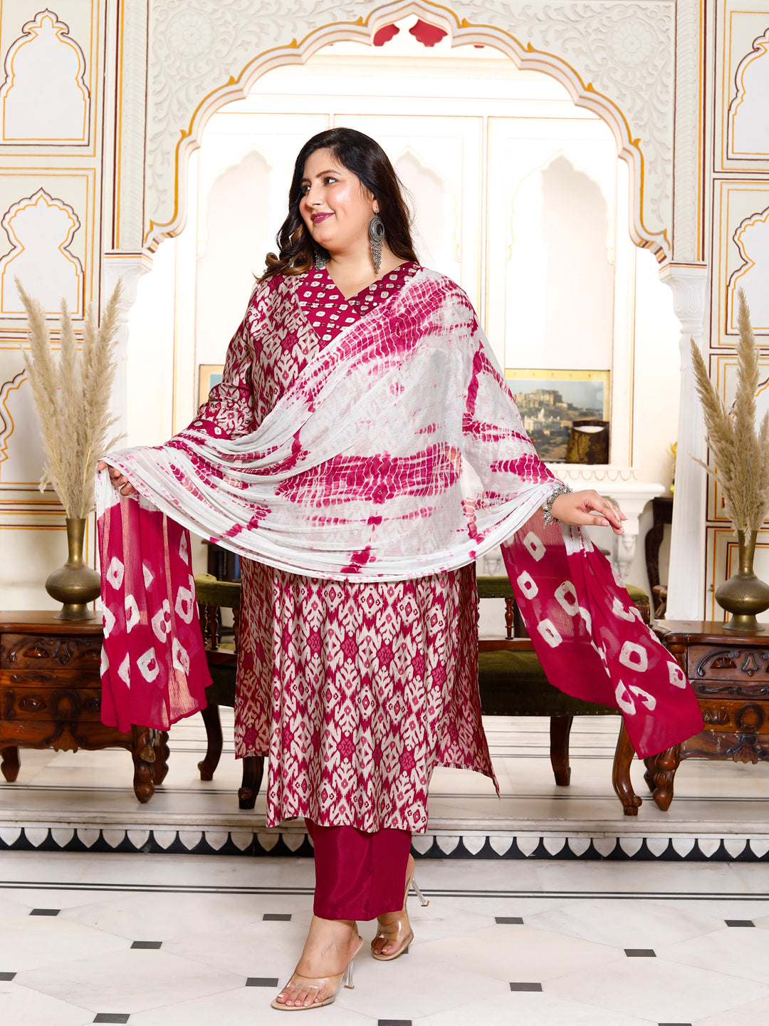 Women Kurta Pant Dupatta Set ( Maroon )