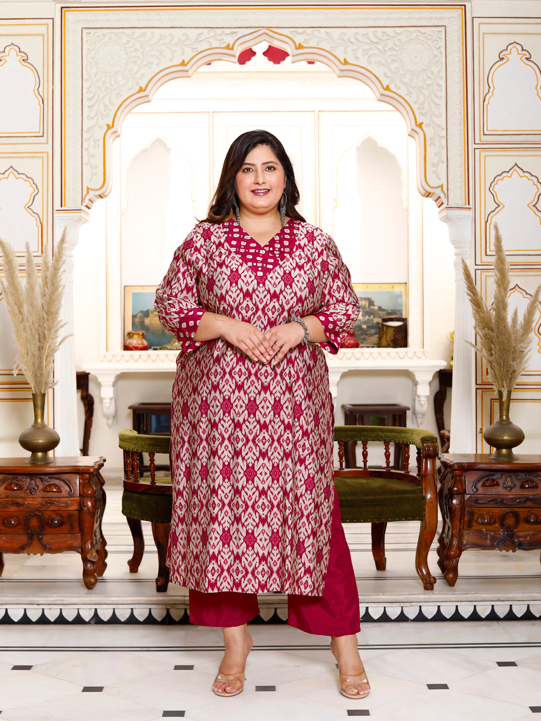 Women Kurta Pant Dupatta Set ( Maroon )