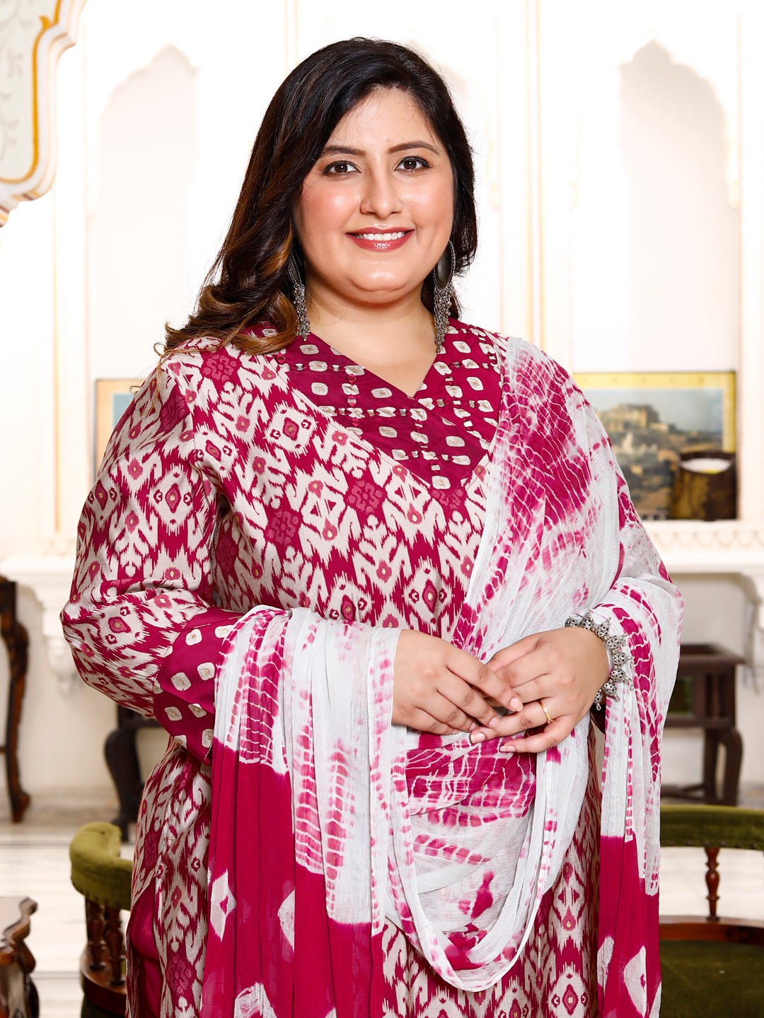 Women Kurta Pant Dupatta Set ( Maroon )