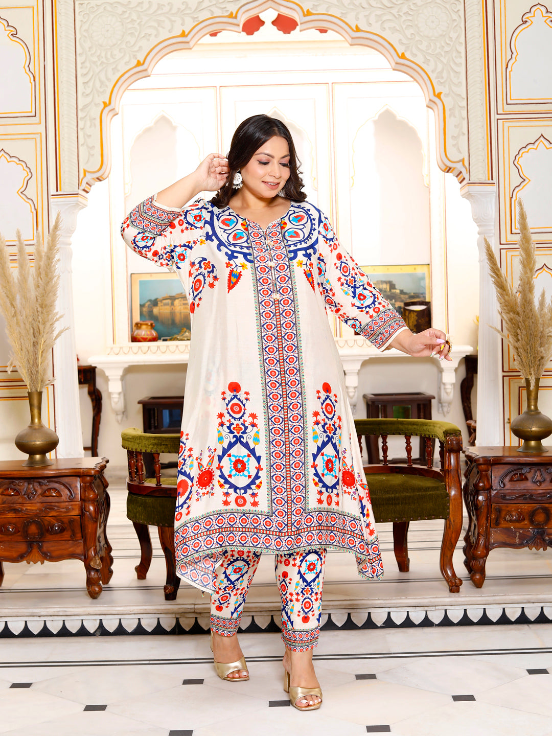 Plus Size Women's Printed Co-ord Set ( Multi-color )