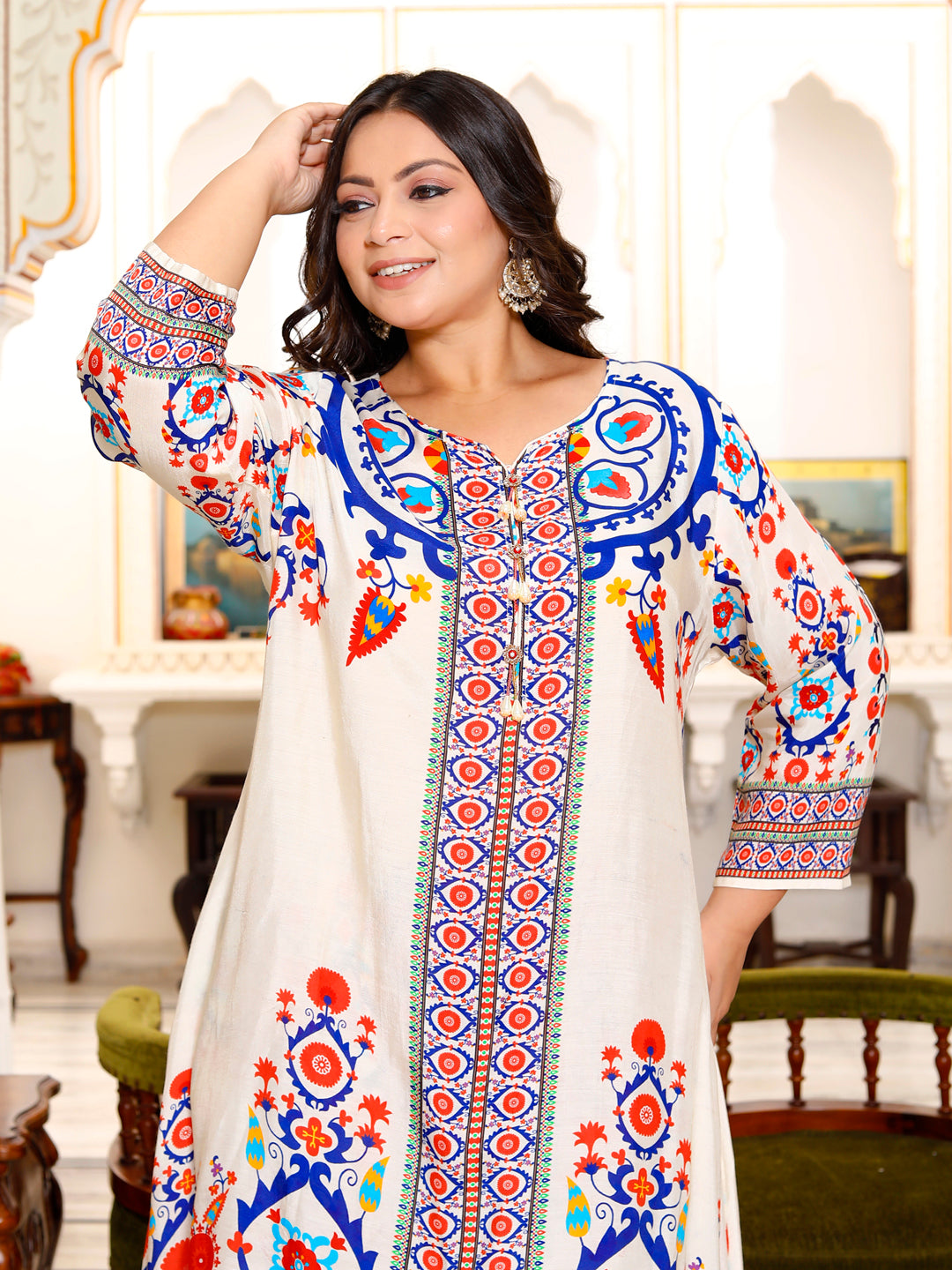 Plus Size Women's Printed Co-ord Set ( Multi-color )