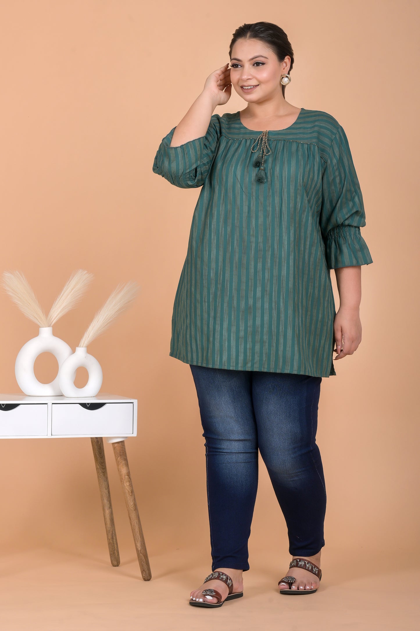 Plus Size Women Green Top Kurta