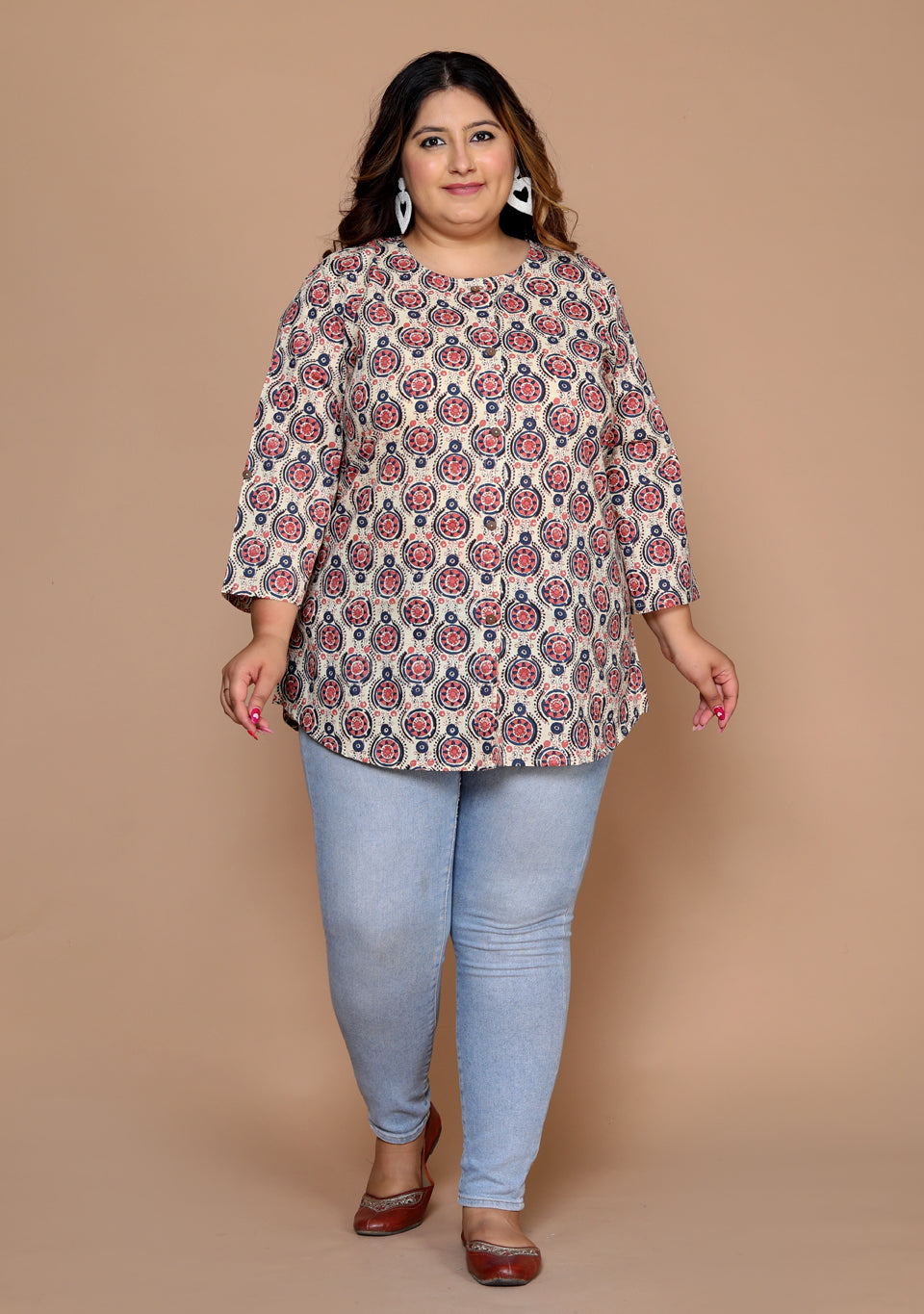 Women Printed Top Kurta ( Beige )
