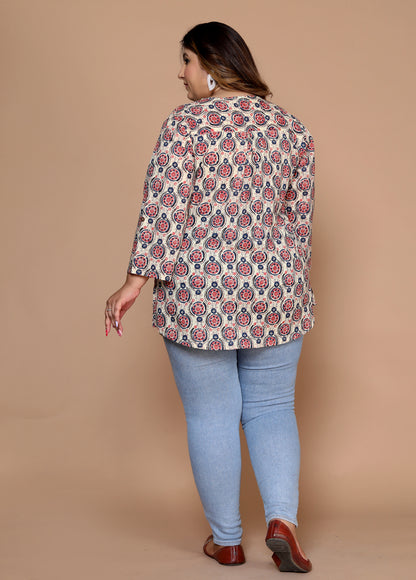 Women Printed Top Kurta ( Beige )