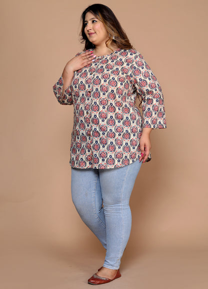 Women Printed Top Kurta ( Beige )
