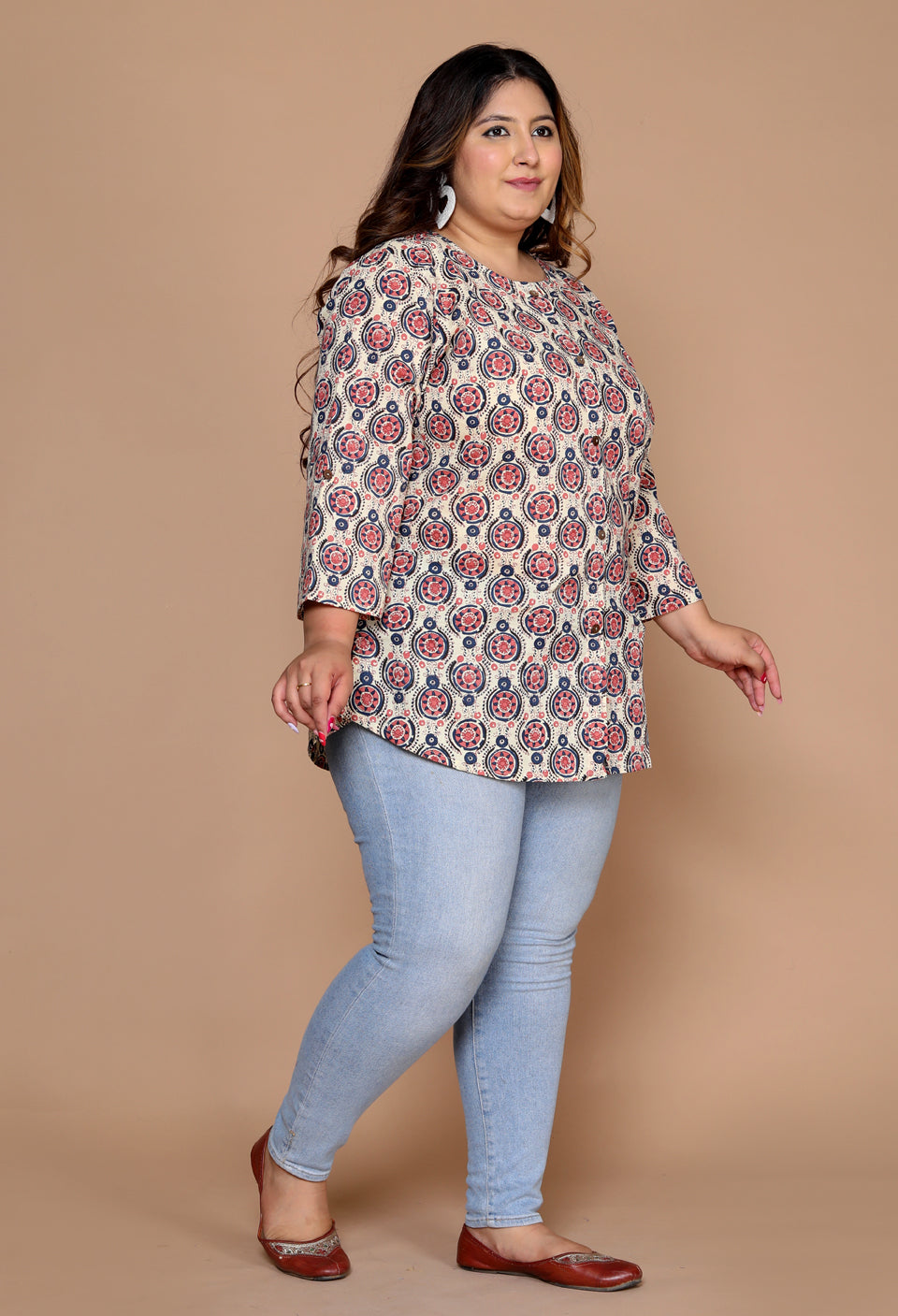 Women Printed Top Kurta ( Beige )