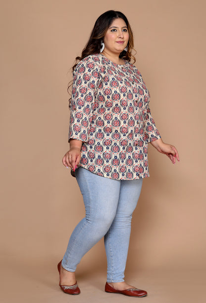 Women Printed Top Kurta ( Beige )