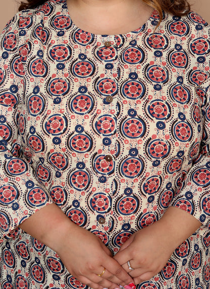 Women Printed Top Kurta ( Beige )
