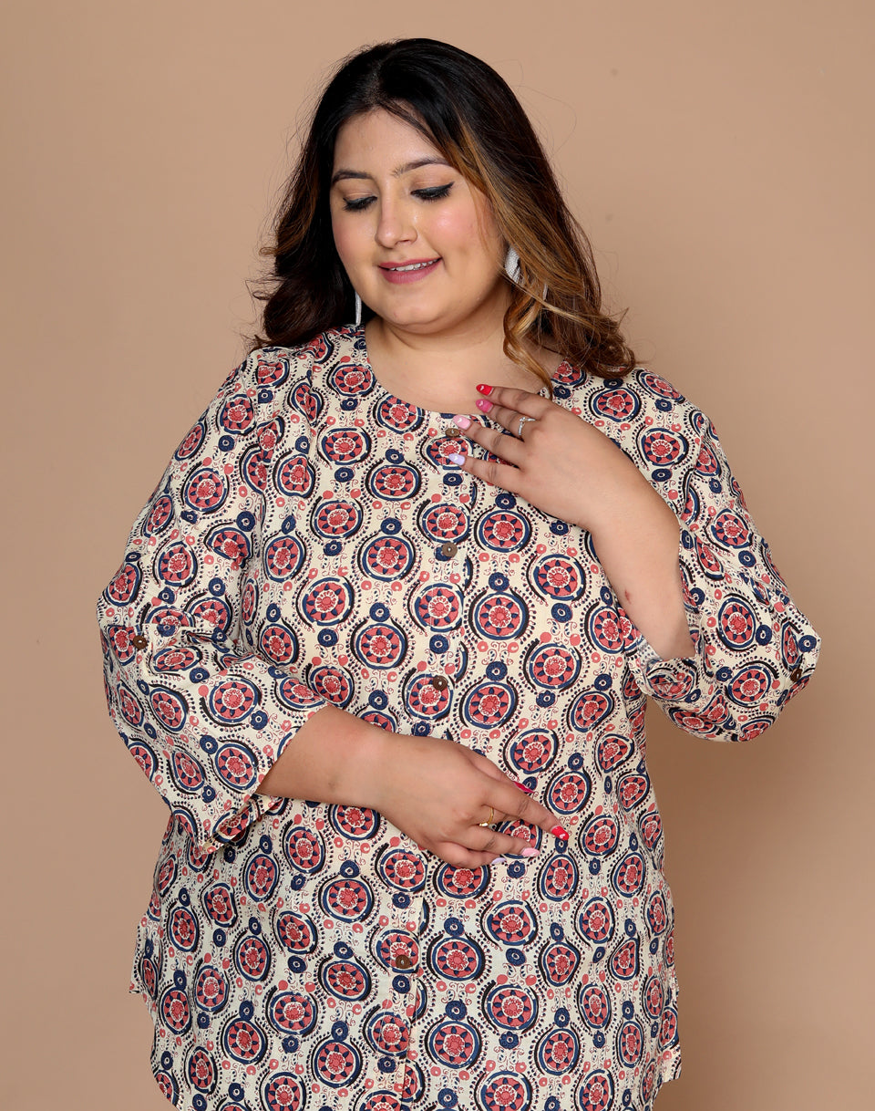 Women Printed Top Kurta ( Beige )
