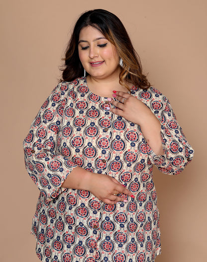 Women Printed Top Kurta ( Beige )