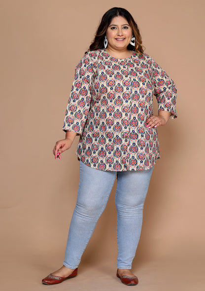 Women Printed Top Kurta ( Beige )