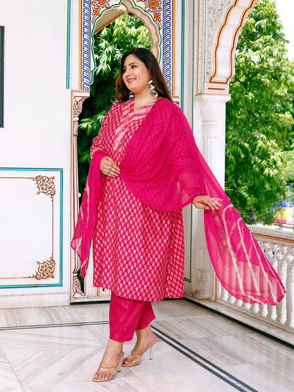 Women Kurta Pant Dupatta Set ( Pink )
