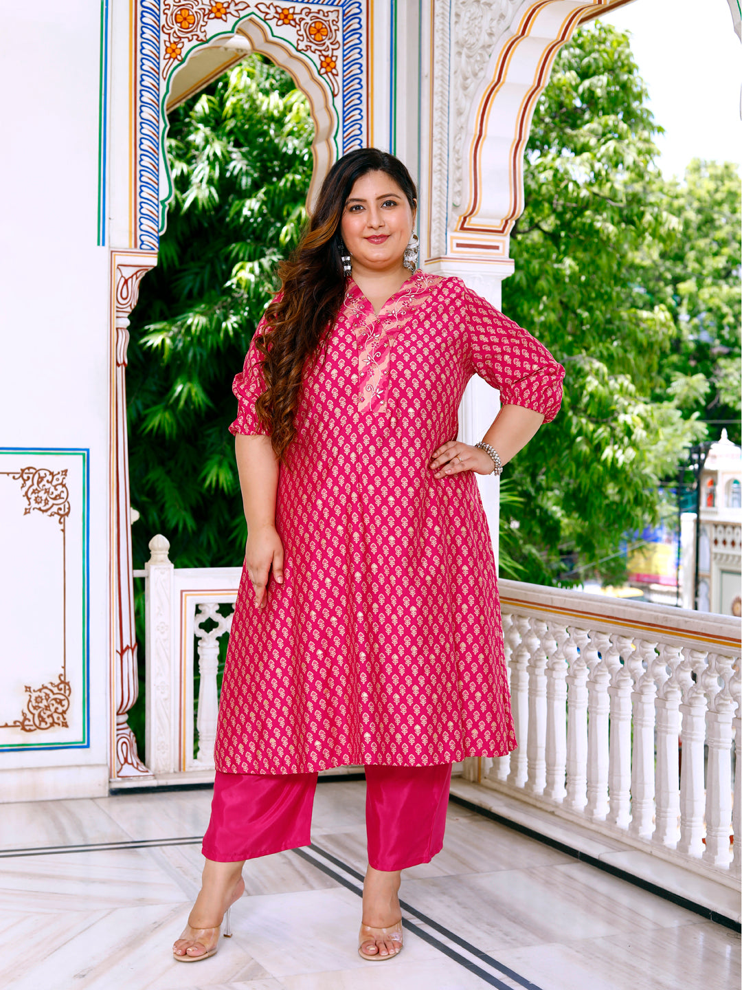 Women Kurta Pant Dupatta Set ( Pink )