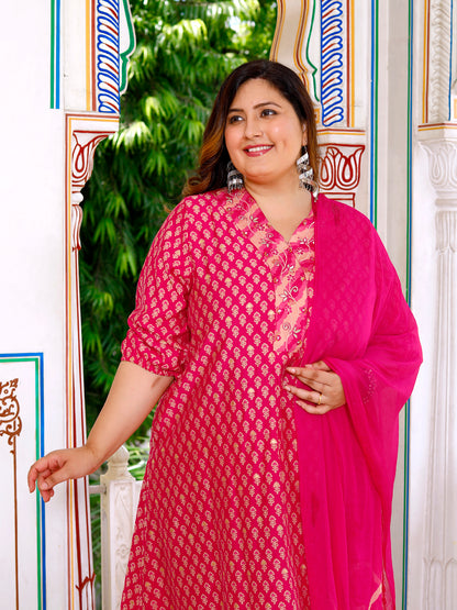 Women Kurta Pant Dupatta Set ( Pink )