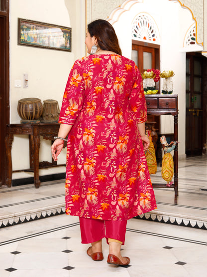 Women Muslin Kurta Pant Dupatta Set ( Red )