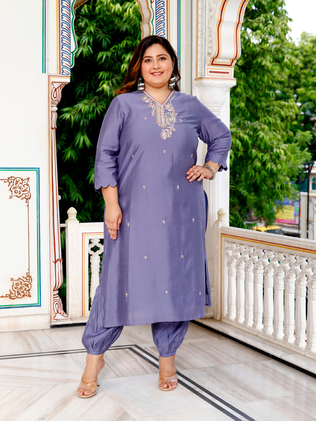 Women Pure Cotton Kurta Pant Dupatta Set ( Blue )