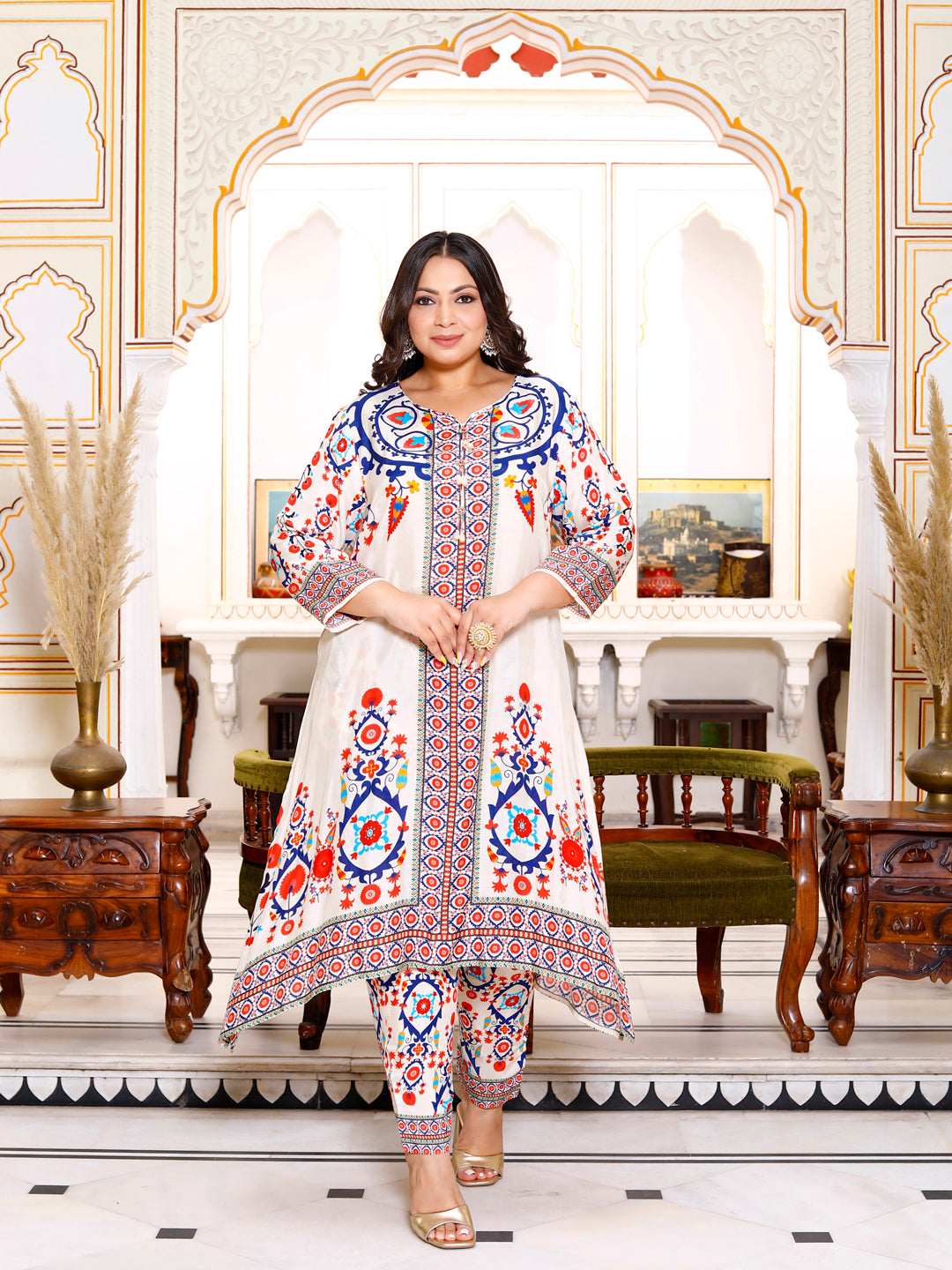 Plus Size Women's Printed Co-ord Set ( Multi-color )